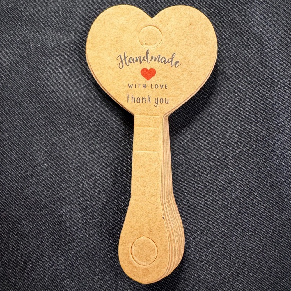 20 Pcs Handmade‎ With Love Heart Tags Kraft Paper "Thank You" Label Seller Loops
